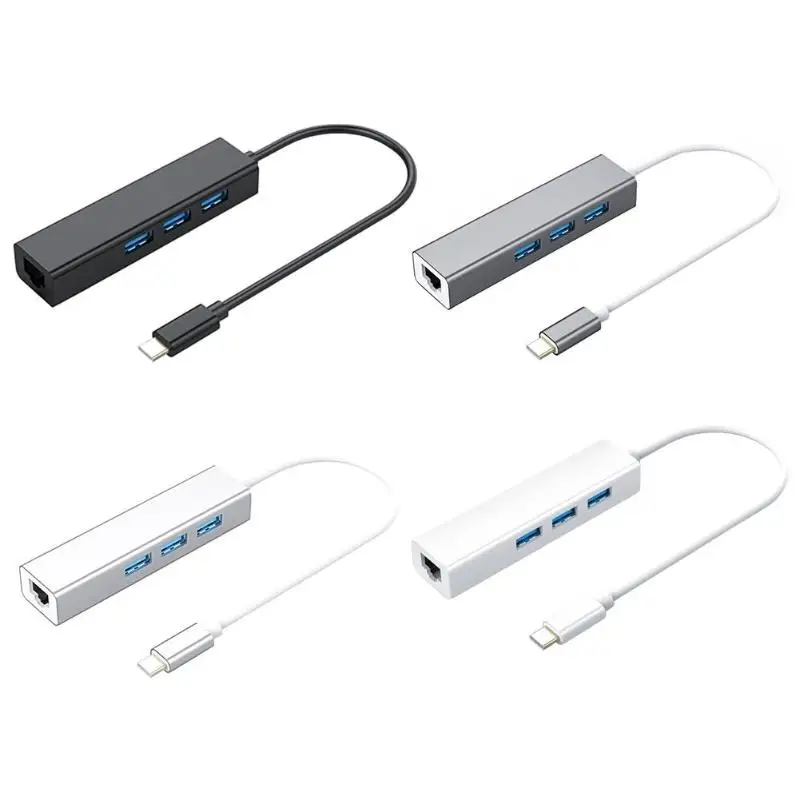 

S81-U3-C Mulit Ports Excellent Aluminum Alloy and Plastic Shell Type-C to RJ45 3 USB3.0 USB-C Expander for Notebook Tablet