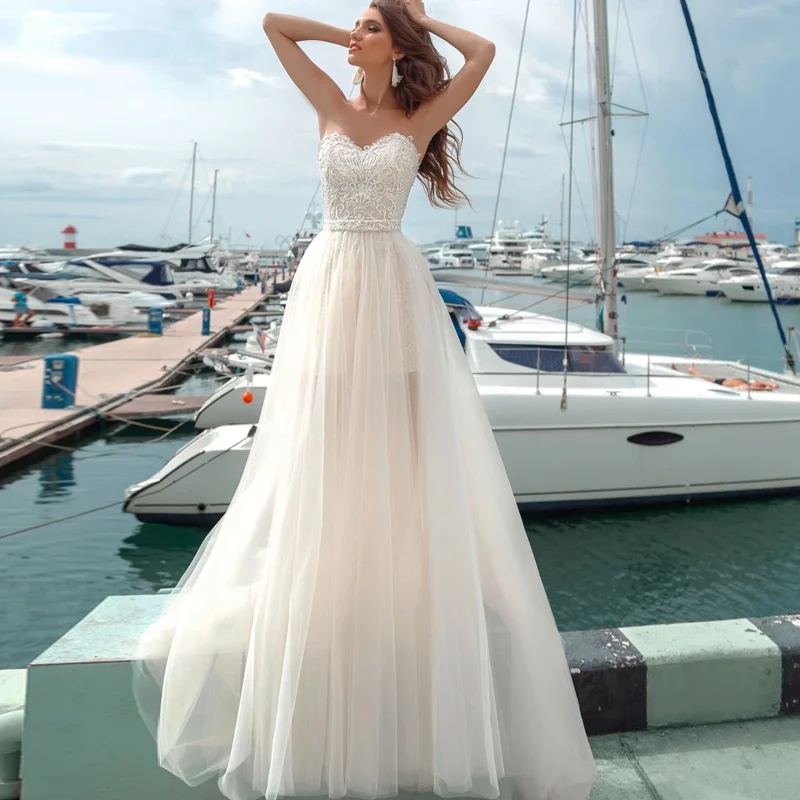 2019 свадебное платье вышивка кружева с бисером халат De Mariage съемный свадебное платье с длинным подолом простое свадебное платье