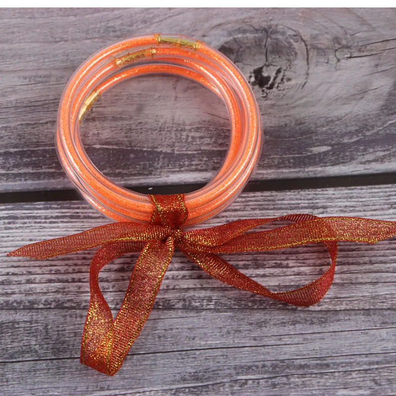5 шт./компл. прозрачный Шелковый бант Блестящий Набор браслетов всепогодный стек силиконовые пластиковые осенние желе браслеты - Окраска металла: orange