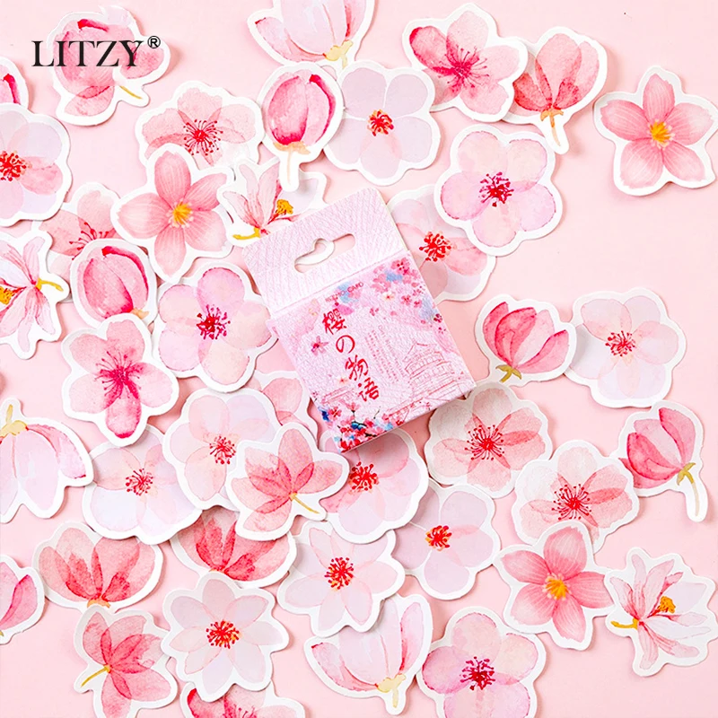 

45Pcs/Box Kawaii Cherry Sakura Decorative Stickers Adhesive Stickers DIY Decoration Diary Stationery Stickers