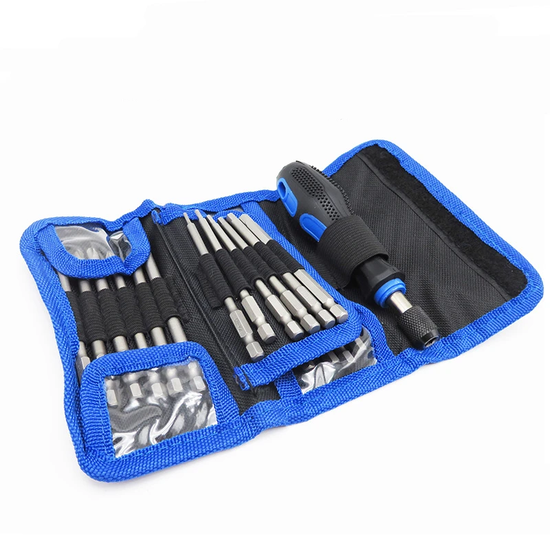 24Pcs Screwdriver Bit Long Arm Rod Electric Power Screwdriver Bits Tool With Bag Hexagon Torx Phillips Slotted