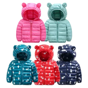 

Autumn-winter Children Clothes Unisex Baby Cute Down Cotton Jacket Light Ear Hooded Tops Cartoon Pink Girls Clothing Cotton Coat