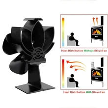 4-Blade Heat Powered Stove Fan Silent Operation Fireplace Fan Heat Circulation Thermal Stove Fans for Wood/Log Burner/Fireplace