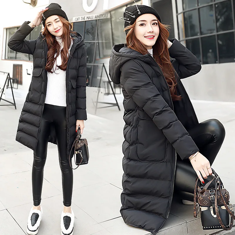 

Large Size Cotton-padded Clothes Women's Slimming BF down Coat Korean-style Mid-length Cotton Coat Elegant Versatile Hooded Cott