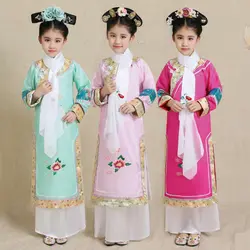 Детское китайское платье для костюмированной вечеринки; платье для сцены; милый костюм принцессы династии Цин с вышивкой для девочек