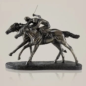 

Classic Horse Racing Sculpture Handmade Resin and Copper Jockey Statue Sports Memento Decoration Present Art and Craft Ornament