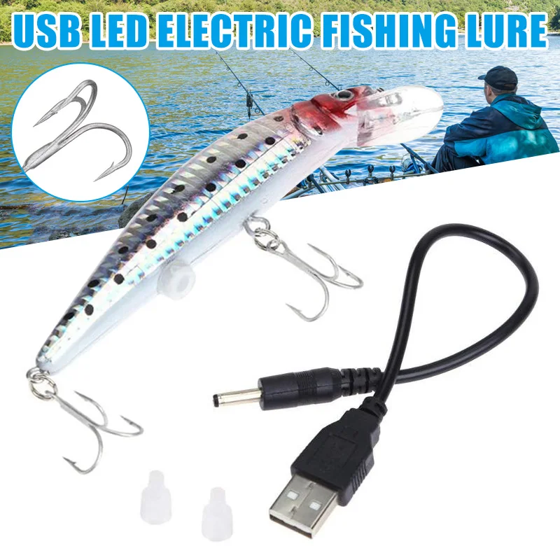 

Electric Bait Lifelike USB Rechargeable LED Twitching Fishing Lure Vibrate Fishing Lure Triple Hook Electronic Baits ALS