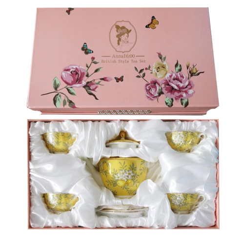 Английский день чашка костяного фарфора кофейная чашка блюдце набор ручная роспись золото роскошный керамический ситечко таза кафе свадебный подарок E5 - Цвет: Gift Box