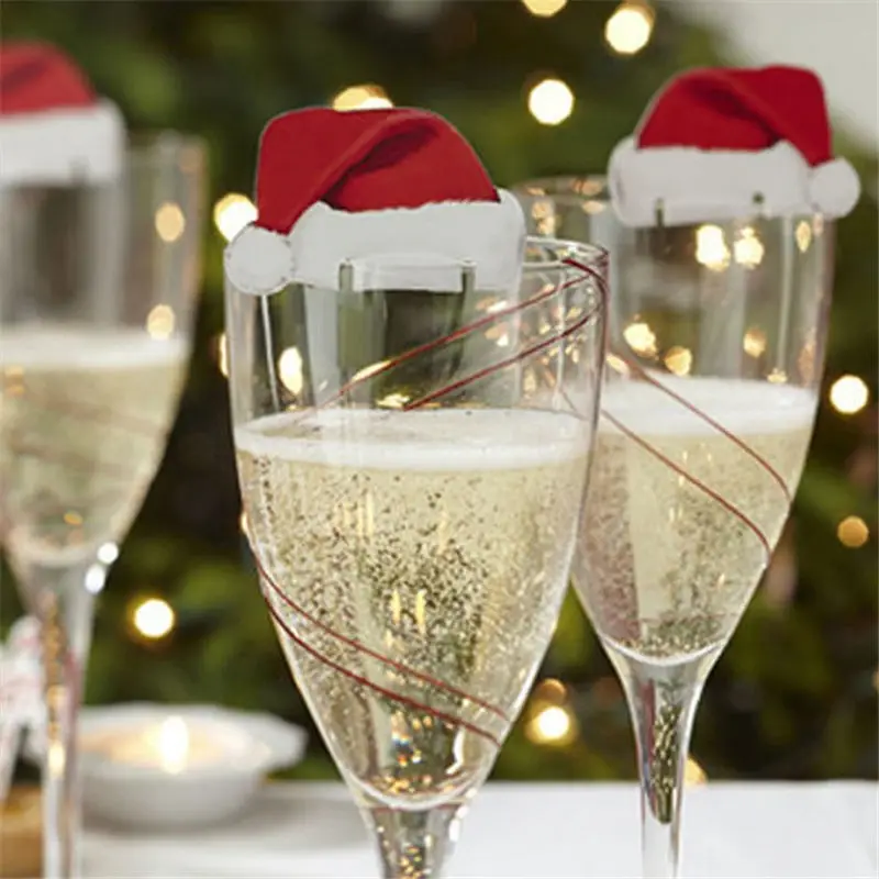

10Pcs/lot Christmas Decorations For Home Table Place Cards Christmas Santa Hat Wine Glass Decoration New Year Party Supplies