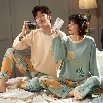 

Wontive Men pyjamas suit autumn plus size sleep clothing Cotton casual nightie sleepwear Couple pajamas Long sleeve pijama