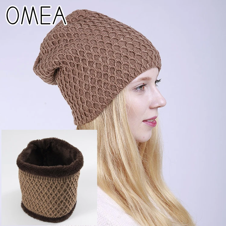 

OMEA winter hat for women and man Geometric velvet earmuff beanie winter snood and hat one set beanies for ladies royal blue red