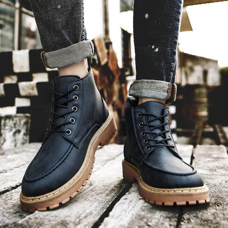 

New Style 2019 Autumn & Winter Men's Cotton-padded Shoes with Velvet Hight-top Worker Boot Martin Boots Fashion And Personality