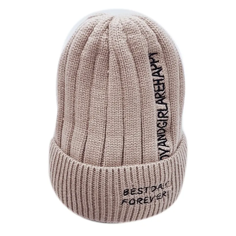 M Повседневная детская шапка унисекс; сезон осень-зима; классическая универсальная модная теплая бархатная вязаная шапка с буквенным принтом - Цвет: M