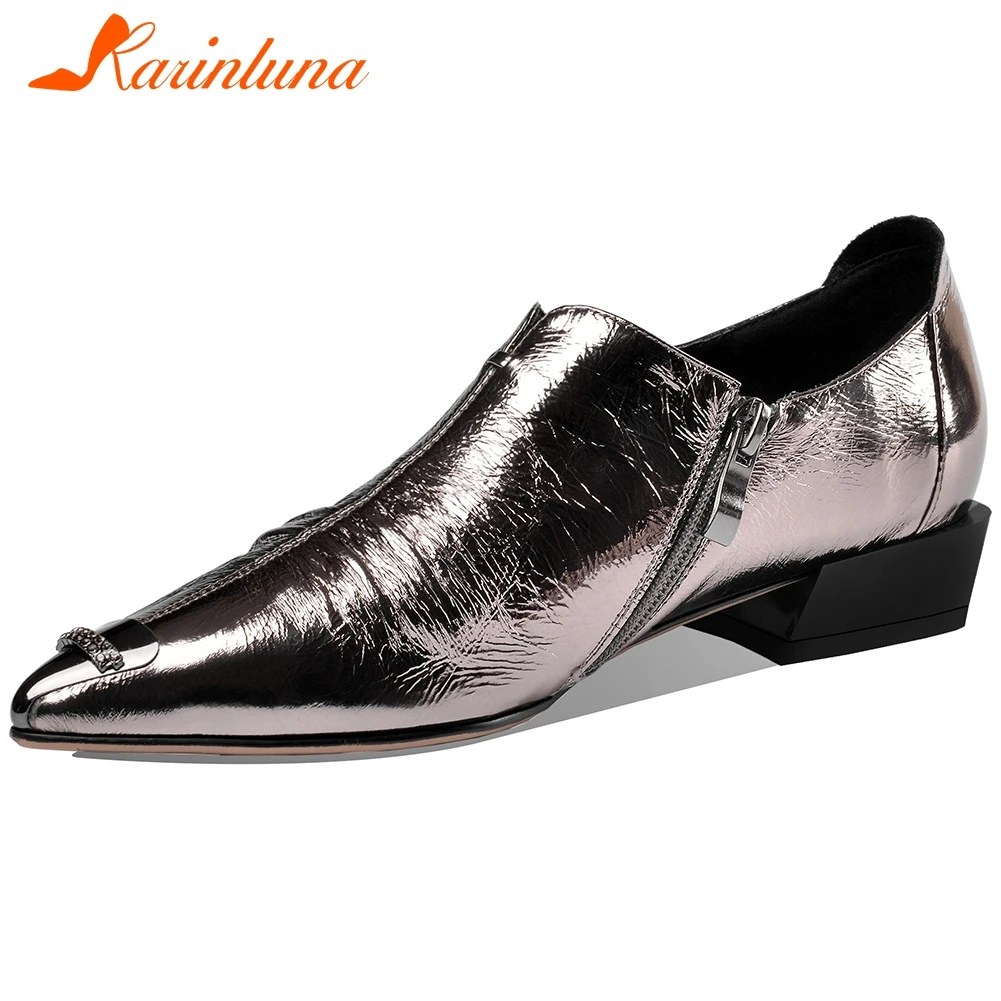 

Karinluna New Arrivals 2020 Genuine Cow Leather Chunky Heels Casual Pumps Woman Shoes Zipper Concise Pumps Women Shoes