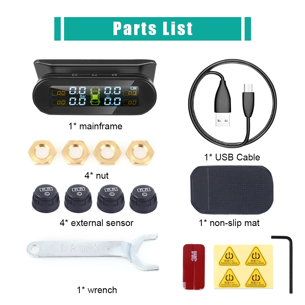 Автомобильный TPMS Солнечный с 4 внешними датчиками Универсальный лобовое стекло черный авто цифровой контроль давления в шинах Система монитор