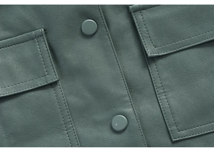 Модная Повседневная Женская куртка из искусственной кожи с отложным воротником, с карманами, на пуговицах, куртка-бомбер из искусственной кожи, куртки и пальто, однотонная уличная одежда