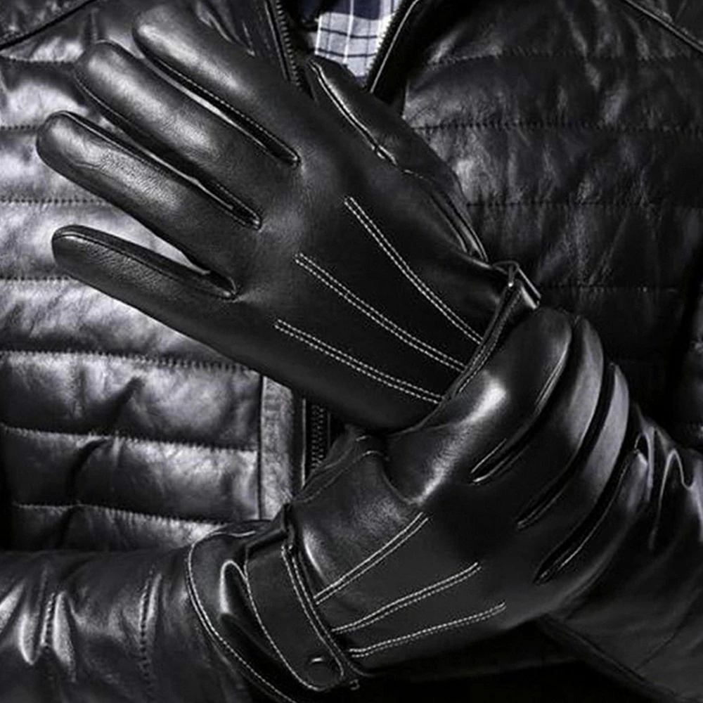 Перчатки с сенсорным экраном, черные кожаные перчатки для вождения, ветрозащитные перчатки для катания на лыжах, Зимние перчатки для сноуборда, снегохода, мотоцикла
