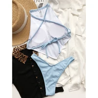 High Neck Bikini Swimsuit WoSexy Swimwear Flounce Bikini Set Cross Backless Bathing Suits Summer Beach Wear