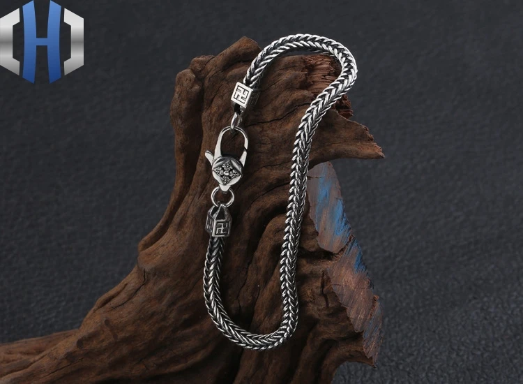 S925 стерлингового серебра модные ювелирные изделия тайское серебро Ретро тренд личности король конг пестик Лисохвост браслет для мужчин и женщин