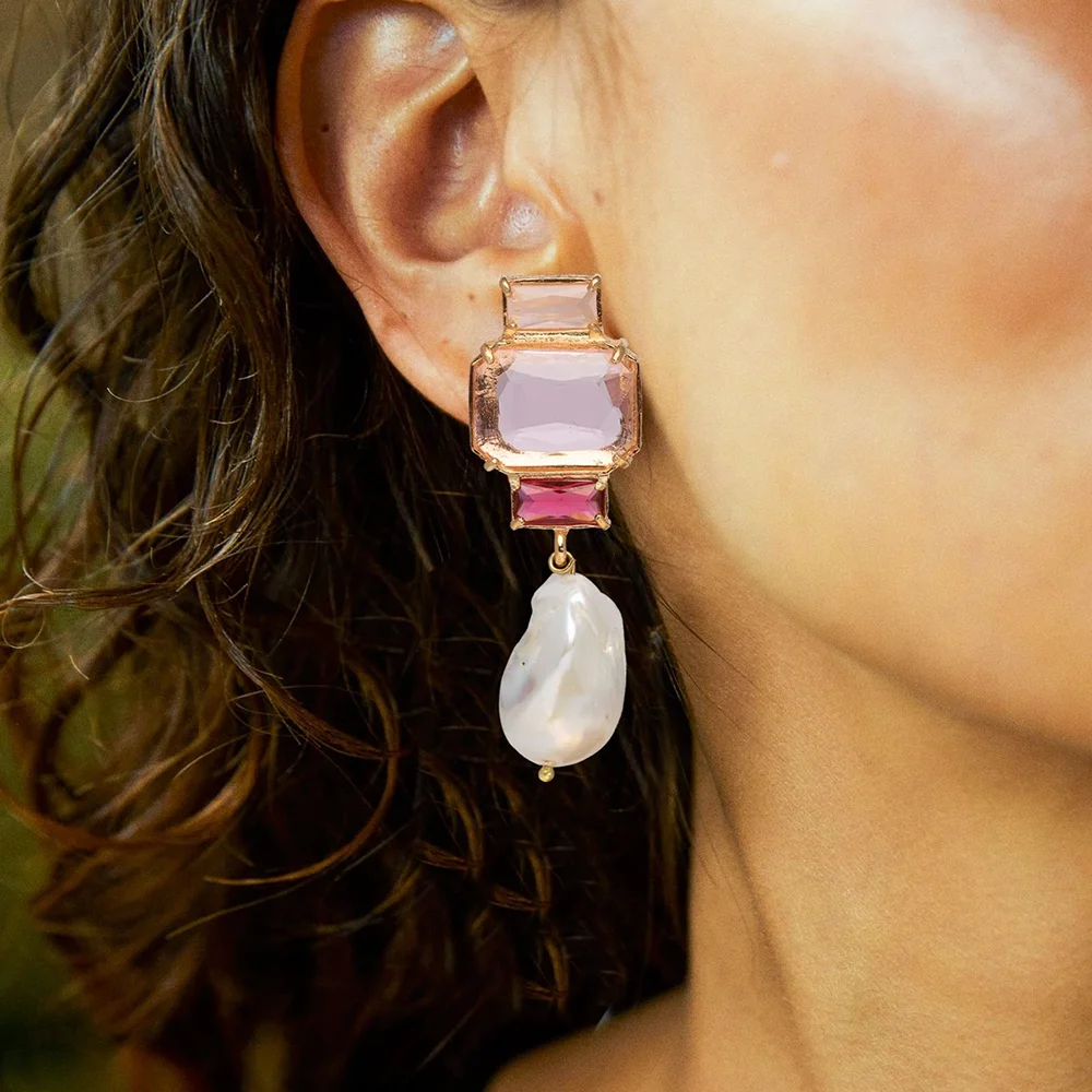 Stud Earrings Pearl Zircon Studded Ladies Lost Lady Bambina