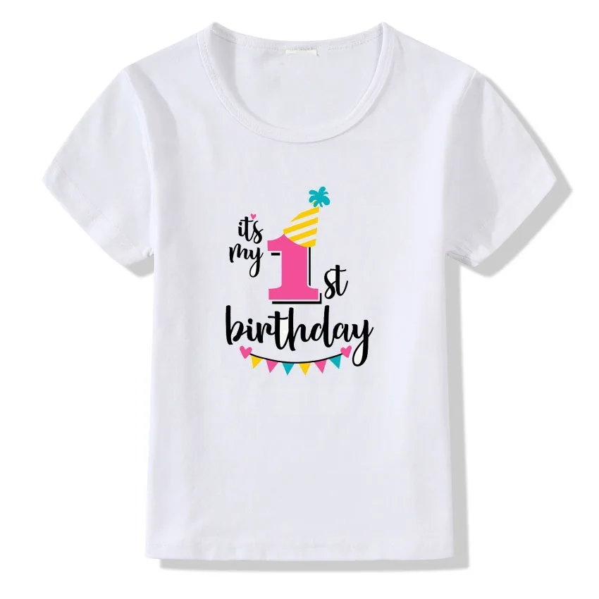 

New Childrens Short Sleeve Print 1-7 Birthday Party Letter White T-shirt girls boys top Modal Unisex shirts Fashion kids clothes