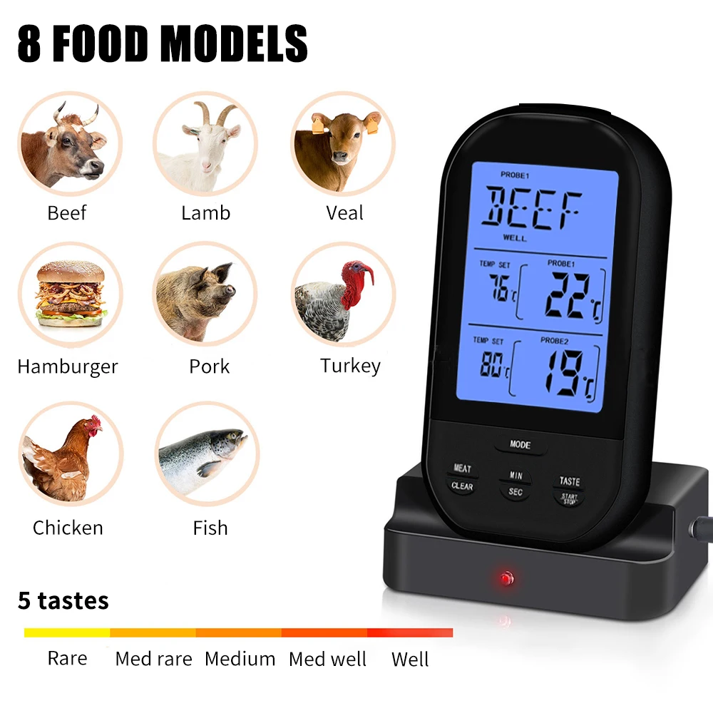 

Hot Oven Digital Meat Thermometer with Dual Probe Wireless Barbecue BBQ Grill Thermometer Dual Probe Digital Thermometer BBQ Too