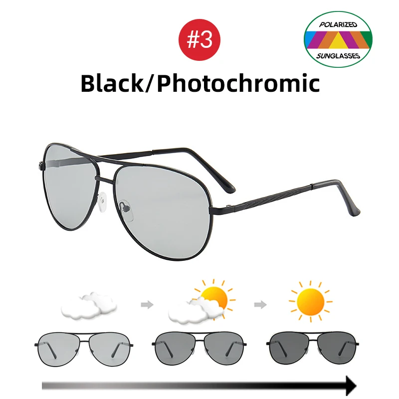 3 Black Photochromic VIVIBEE Для мужчин фотохромные Ночное видение поляризационные солнцезащитные очки пилота Стиль Алюминий Для женщин Поляризованные Вождения Солнцезащитные очки желтые - Цвет оправы: 3 Black Photochromic