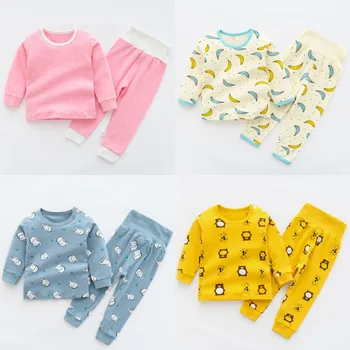 

Children's Sets Home Wear Winter Soft Cotton Kid Long Sleeve Pajamas Cartoon Girls Boys Sleepwear Plus Velvet Kids Sleep Suits