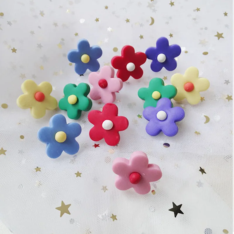 

Korean Fashion Candy Color Cute Soft Pottery Flower Stud Earrings for Girl Red Green Earring Birthday Party Gift Accessories