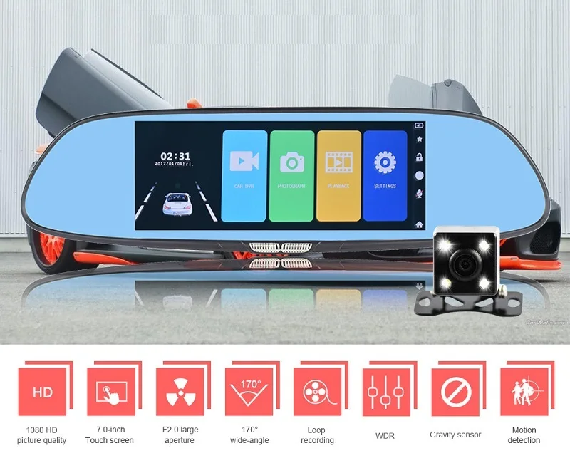 7-дюймовый автомобильный видеорегистратор с сенсорным экраном Двойной объектив Камера Зеркало заднего вида видео Регистраторы Dash Cam ночного видения авто Камера Портативный Регистраторы