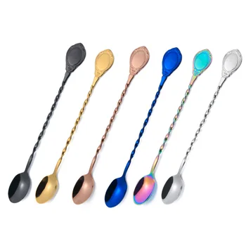 

Stainless steel spiral coffee spoon dessert spoon bar ice spoon mirror polished titanium plated mixing spoon