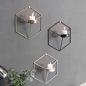 

Simple Style 3D Geometric Candlestick Metal Nordic Wall Candle Holder Sconce Matching Small Tealight Scandinavian Home Ornaments