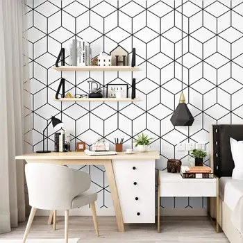 

10mx53cm White and Black Trellis Modern PVC Wallpaper Removable and Waterproof for Home Design and Room Wallpaper Decoration