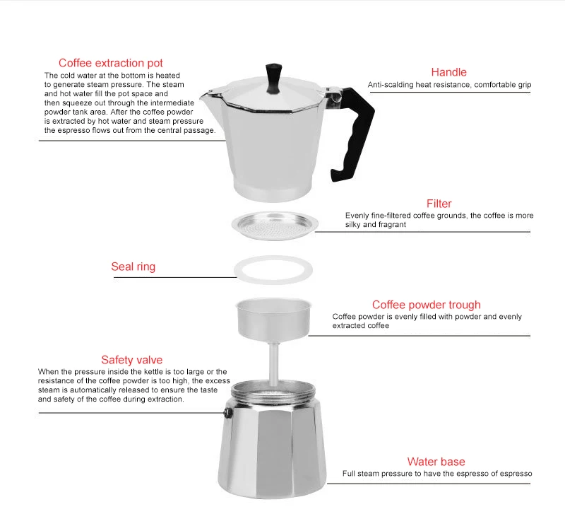 NEW Coffee Maker Aluminum Mocha Espresso Percolator Pot Coffee Maker Moka Pot 1cup/3cup/6cup/9cup/12cup Stovetop Coffee Maker