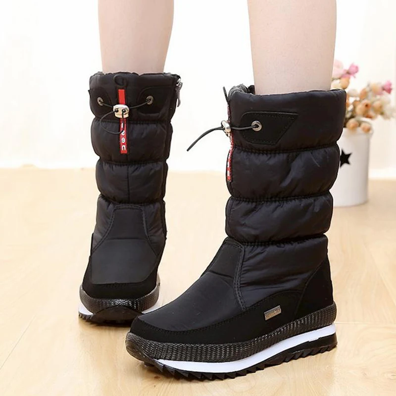 Comprar Nuevo 2019 botas de mujer Zapatos de invierno de plataforma de felpa gruesa antideslizante botas de nieve impermeables para mujeres botas mujer