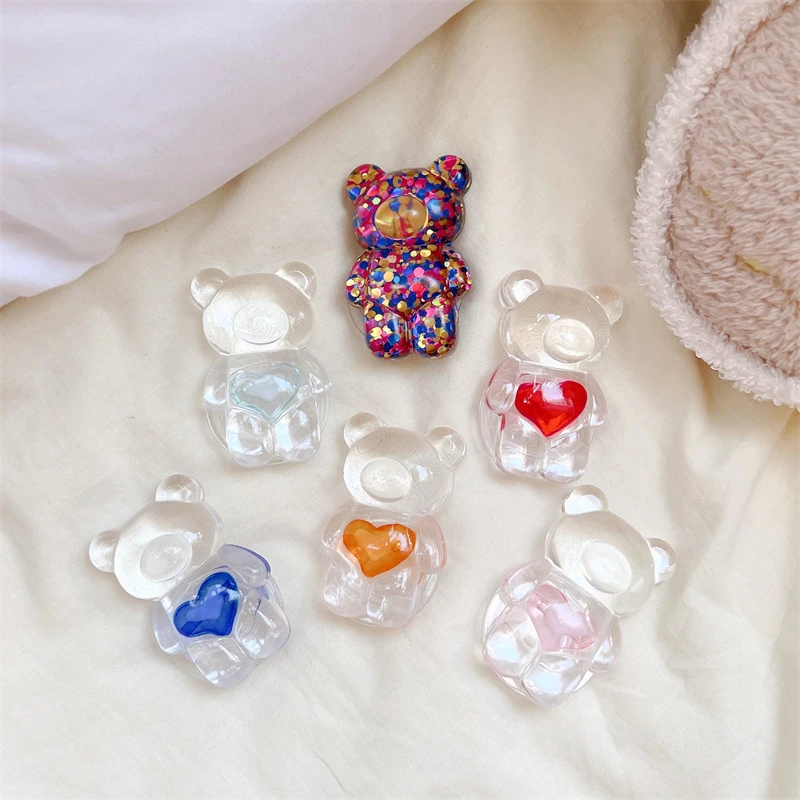 mobile phone stand for desk 3D Cute Colorful Love Heart Crystal Bear Grip Tok Korea Phone Holder Lovely Grip Phones Support Telephone For iphone 13 Bracket mobile stand for bike