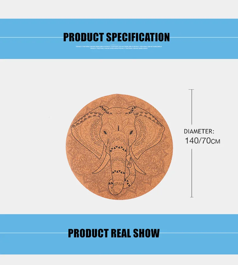 Большой круглый коврик для йоги из пробкового натурального каучука Нескользящая подушка для занятий йогой 140*140 см* 4 мм Экологичный домашний Коврик для медитации коврик для пилатеса