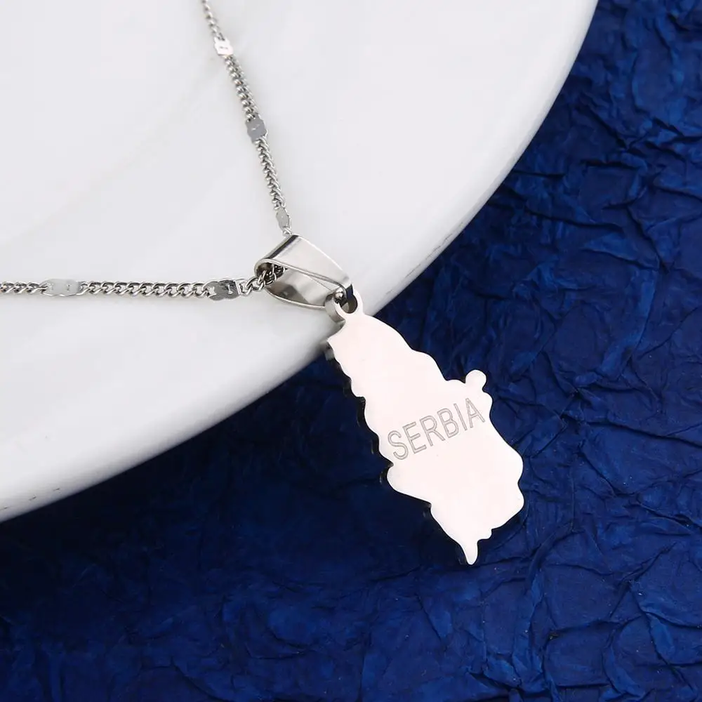 Stainless Steel Fashion Serbia Map Pendant Necklaces Republika Srbija Map Chain Jewelry Gifts 3