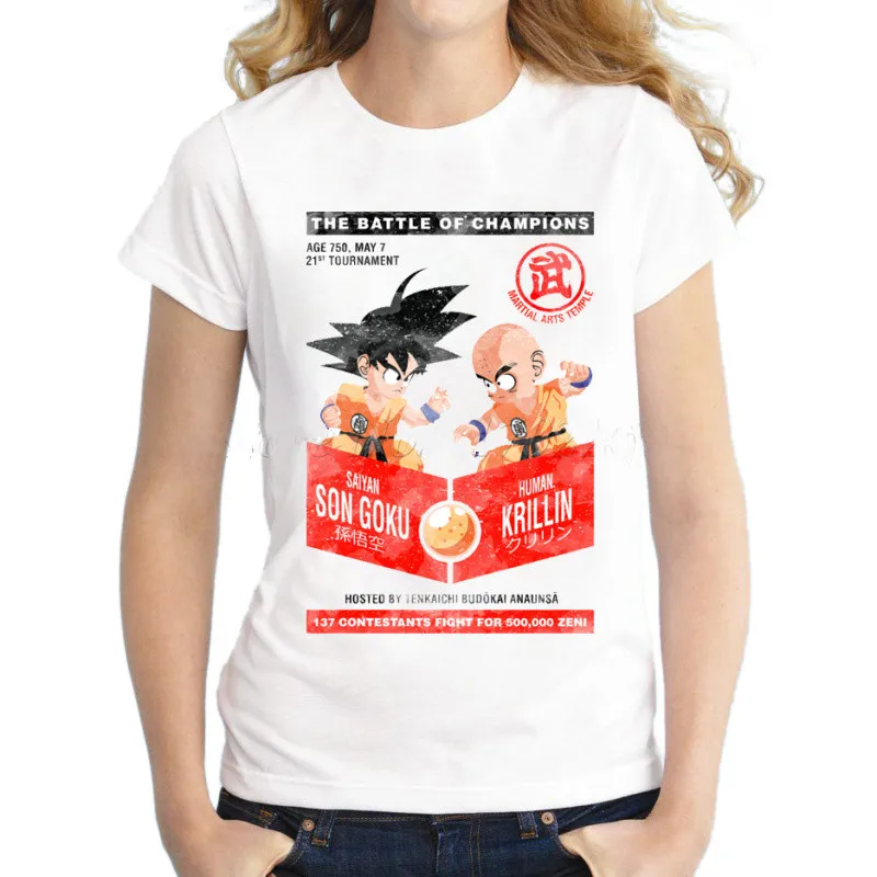 New-fashion-Women-s-Son-Goku-vs-Krillin-design-cartoon-Printed-T-shirt-super-saiyan-lady (1)
