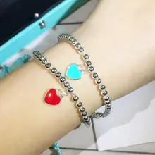 Модные ювелирные изделия кубический циркон цветные сердечки браслет для женщин колье из круглых бусин звено браслет милое сердце Свадебные украшения