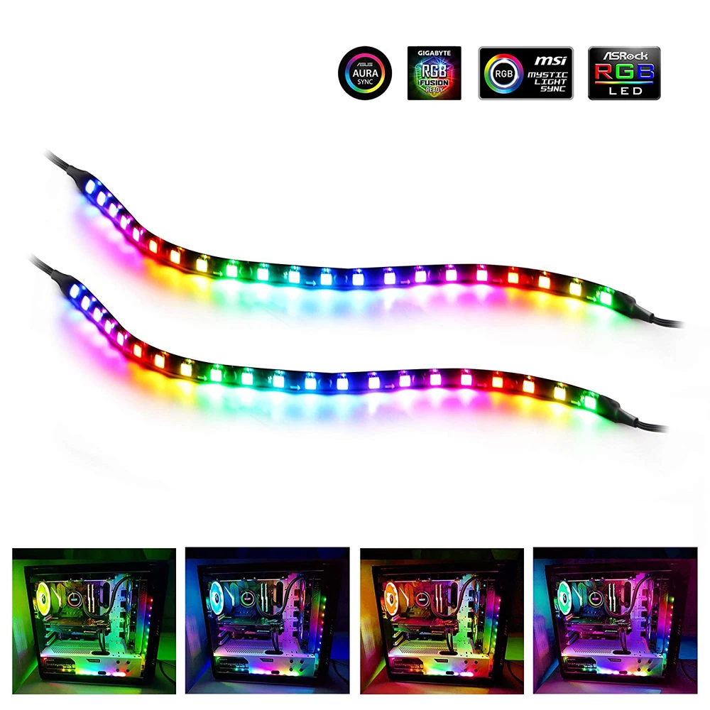 Addressable RGB Ws2811 IC RGB игровая гибкая светодиодная лента цифровой свет для Mid Tower компьютерный корпус для ПК геймер DIY+ 17key RF пульт дистанционного управления