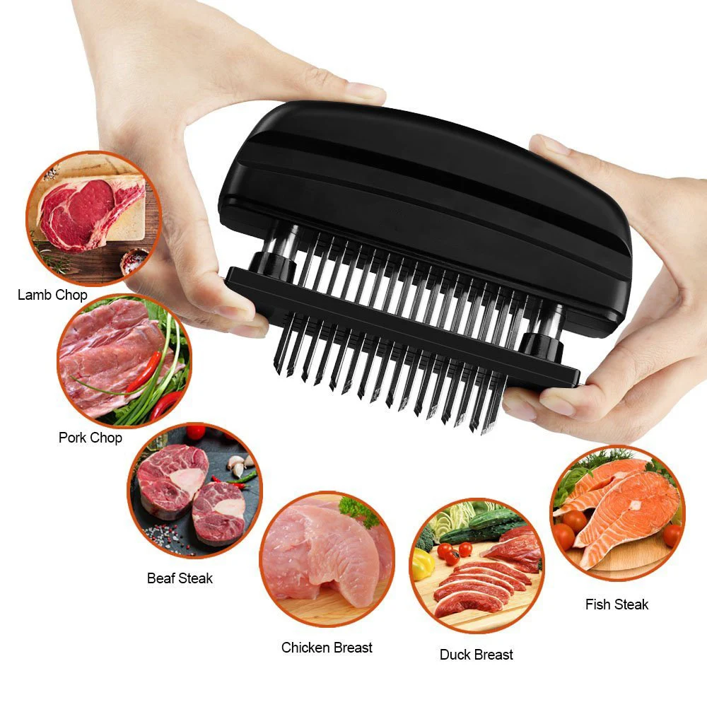 

Meat Tenderizer with 48 Stainless Steel Ultra Sharp Needle Blades Kitchen Tool for BBQ
