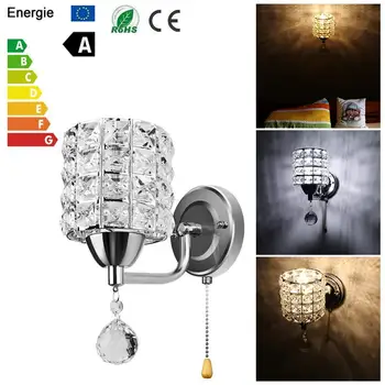 

Modern Style Wall Lamp Cylinder Crystal Wall Light Holder With Pendant And Pull Switch AC 85-250V E14 Socket (No Bulb Included)