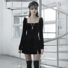 PUNKRAVE Для женщин готика бархат квадратный воротник обтягивающая
