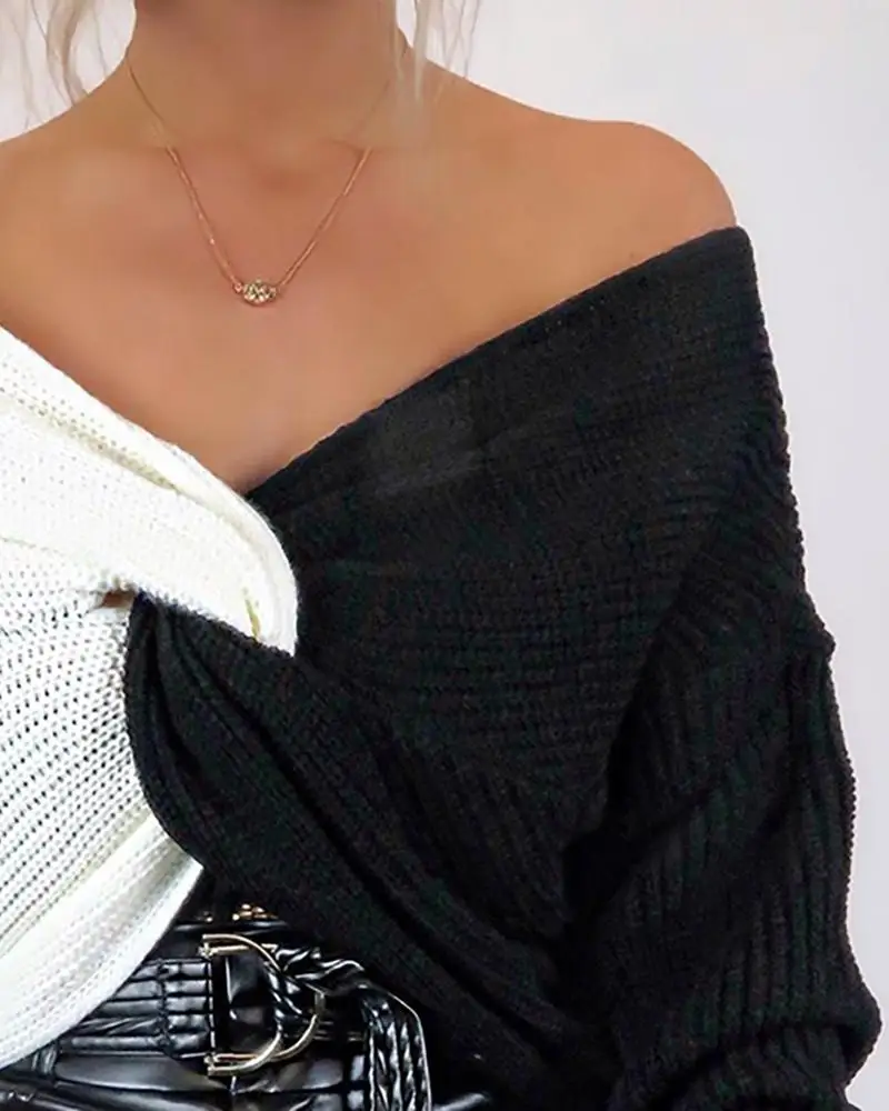 Sexy Crop Top Women Crisscross Design V Neck Cropped Feminino color block Sweater Autumn Long Sleeve Casual Pullover Sweater D30