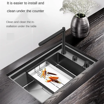 

ASRAS 6443NS Handmade Nanometer Kitchen Sink Set Double Cover Hidden Sink Stainless Steel Thicken Nano Black Brushed Single Sink