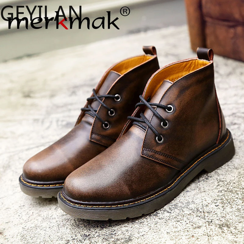 

2019 new men's leather boots fashion trend leather handmade fashion Korean Autumn Winter men's casual shoes