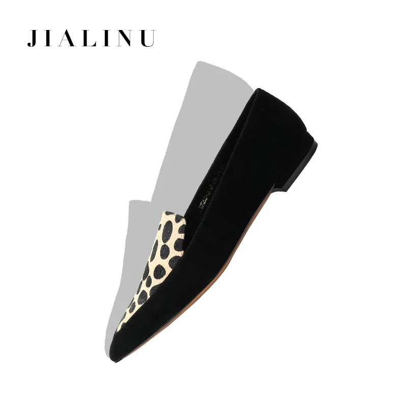 

Jialinu 2020 Season Set Foot Positive Pack Cashmere Pointed Bottom Single Loafers Leopard Print Flat Shoes