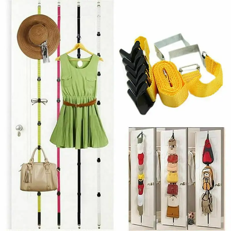 Popular Adjustable Over Door Straps Hanger Hat Bag Coat Clothes Rack 8