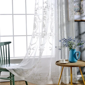 

European style Tulle Curtain Embroidered White Window for Living Room Partition Kitchen Sheer Curtains Bedroom